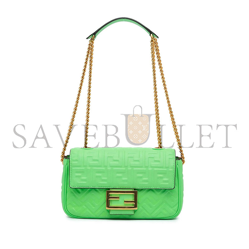 FENDI ZUCCA EMBOSSED LEATHER CHAIN MIDI BAGUETTE (23*13*6cm)
